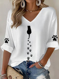 🐾Buy 3 Save 10%🐱Women's Cute Cat Print Waffle T-shirt💛100% For Shelter Pets🐱🐶