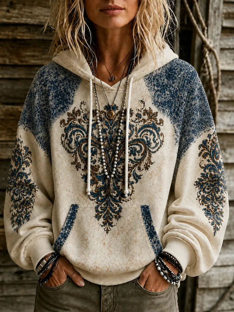 Women's Bohemian Ethnic Print Tie-dye Hoodie
