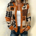 Women's Halloween Element Plaid And Stripe Print Sweater Cardigan