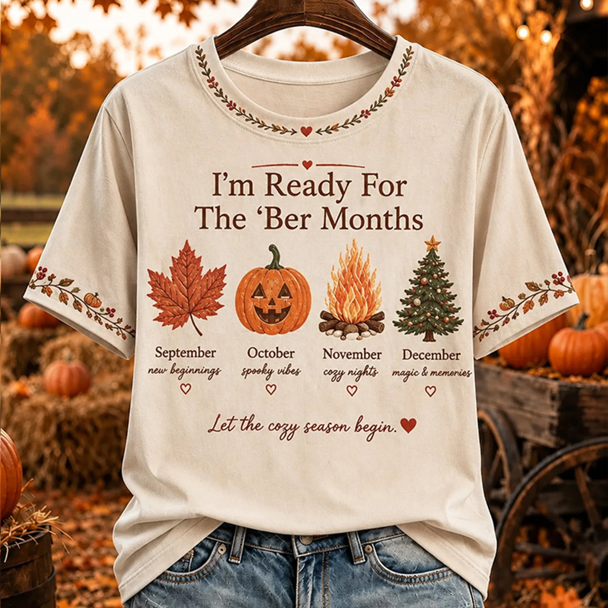 Vintage Women's I'm Ready For The Ber Months Cute Print T‐shirt