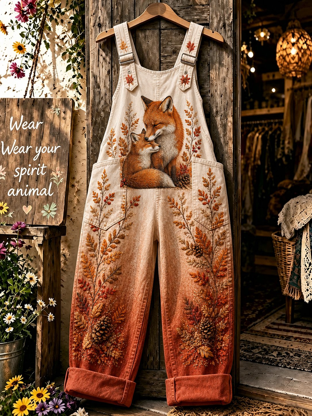Women's Autumn Animal-Print Faux-Denim Jumpsuit