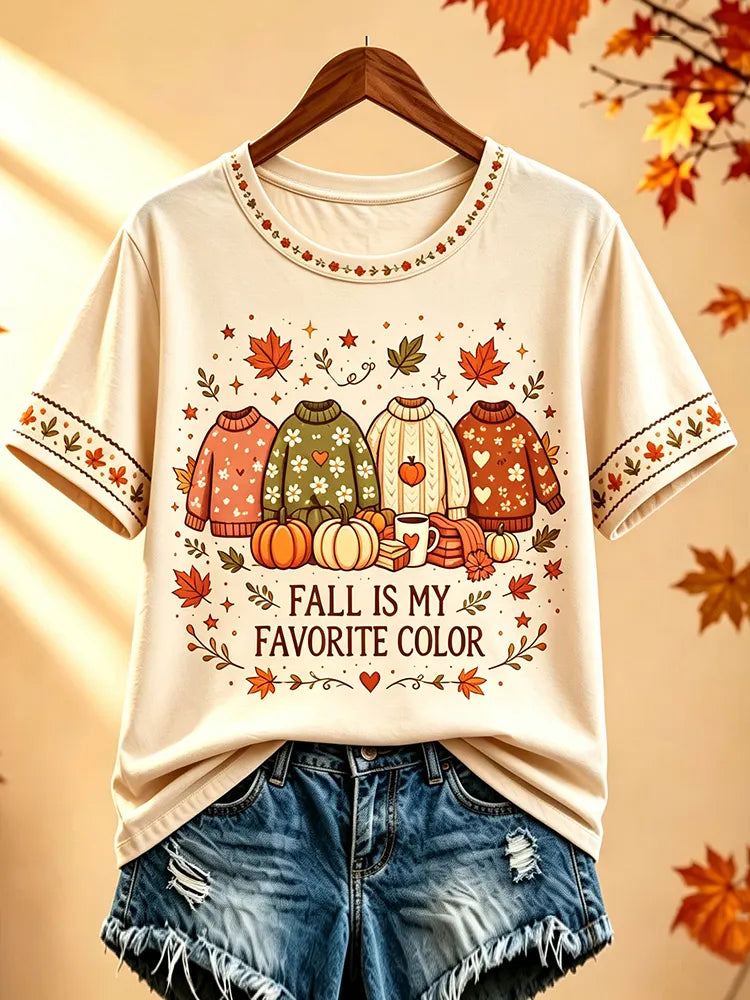 Women's Autumn Print Short-sleeve Crew-neck T-shirt