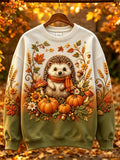 Women's Autumn Hedgehog Printed Casual Sweatshirt