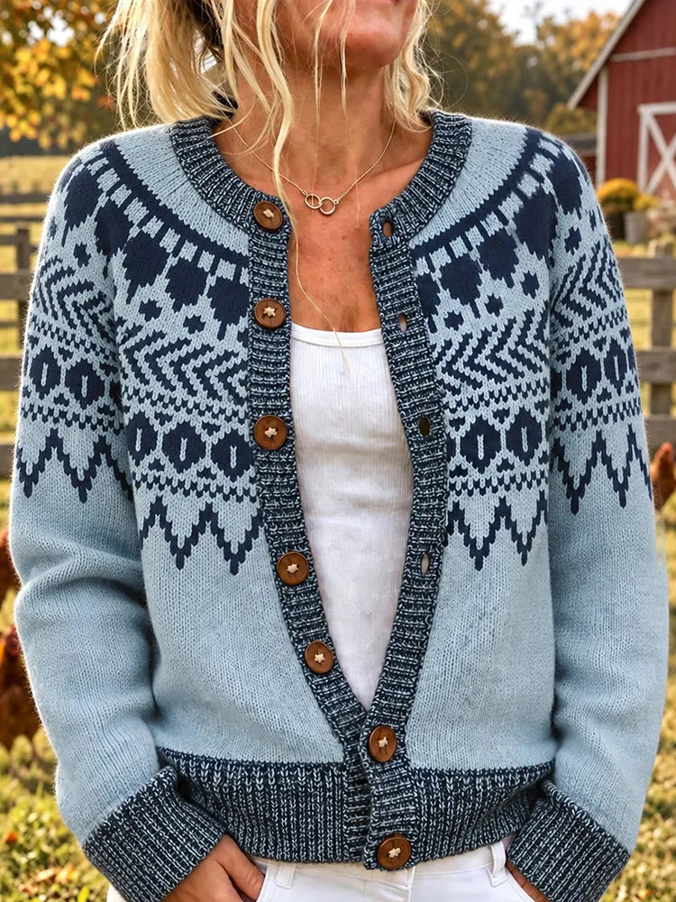 Women's Icelandic Pattern Art Casual Knit Cardigan