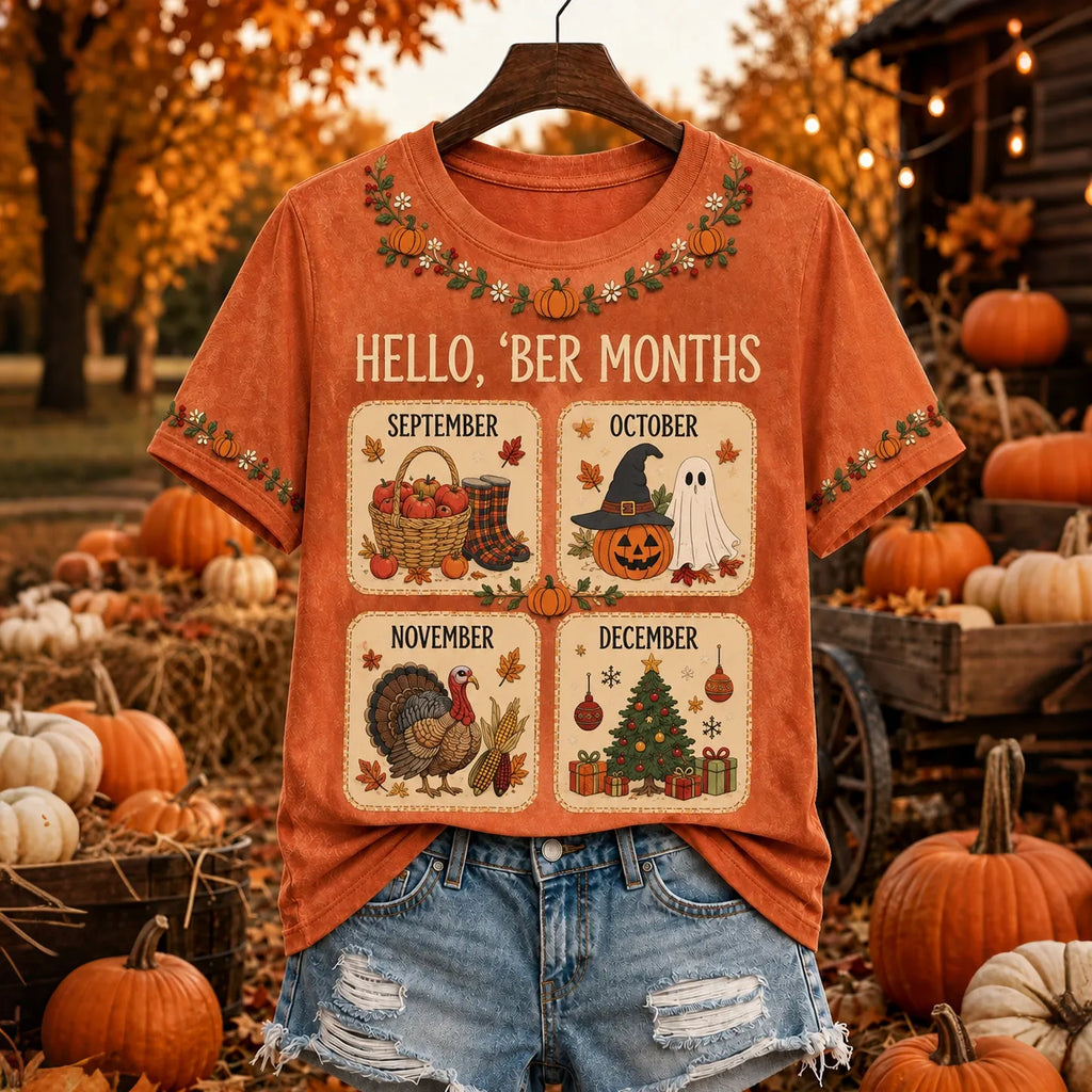 Women's Autumn And Winter Theme Pattern Design Casual Short-sleeve T-shirt