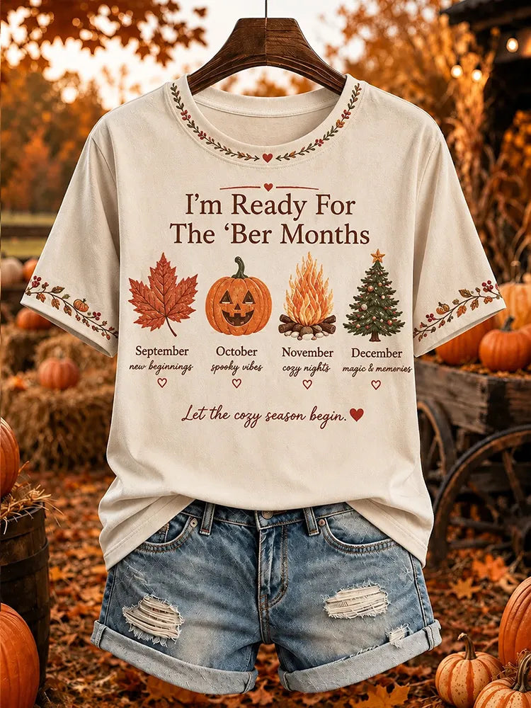 Vintage Women's I'm Ready For The Ber Months Cute Print T‐shirt