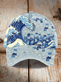 Unisex Blue Waves&Cats Print Hat