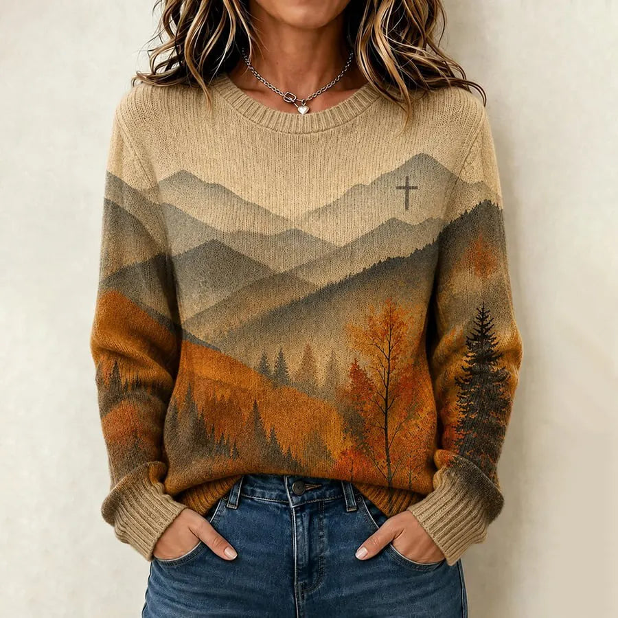 Women's Autumn "tree Of Faith" Jacquard Knit Sweater