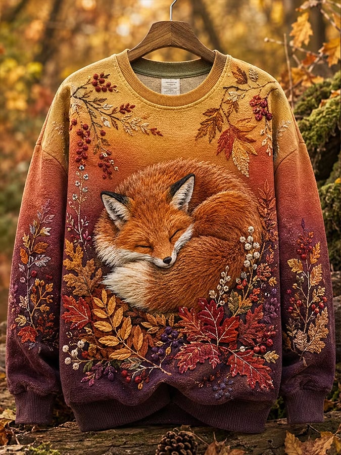 Women's Autumn Fox  Printed Casual Sweatshirt