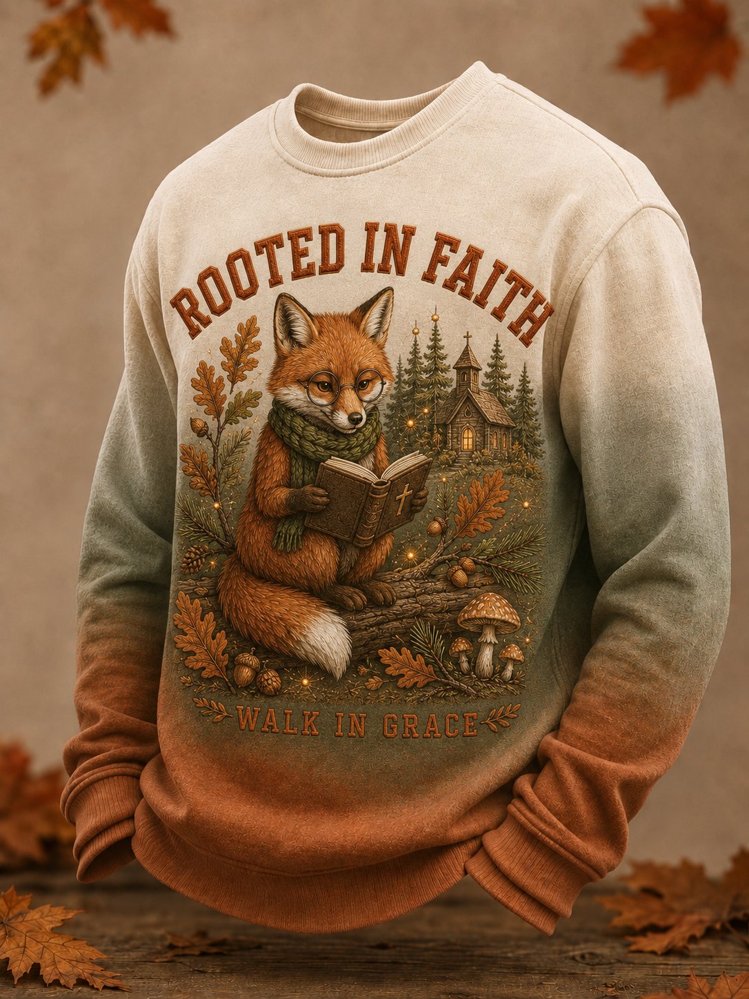 Men's Vintage Faith‐Quote Animal Graphic Print Sweatshirt