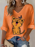 Women's Cat and Butterfly Print Casual T-Shirt
