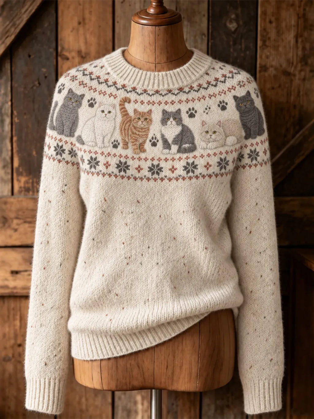 Women's Retro-style Cute Cat Ethnic Jacquard Knit Cozy Sweater