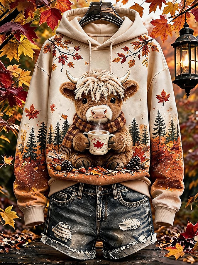 Women's Autumn Highland Denim Print Sweatshirt