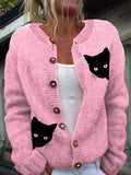 Women's Cat Print Knitted Cardigan
