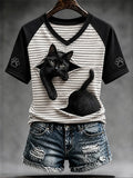 Women'S Cat Print Retro T-Shirt