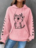 Women's Cute Cat Graphic Cat Lovers Casual Waffle Hoodie