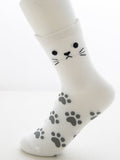 Women's Cotton Cat Cubic Ears Footprint Mid Calf Socks