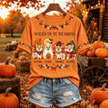 Women's Vintage Fall Cute Dogs Print Short Sleeve Casual T-shirt