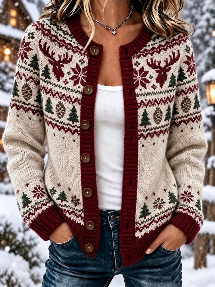 Women's Nordic Style Reindeer Snowflake Casual Knitted Cardigan