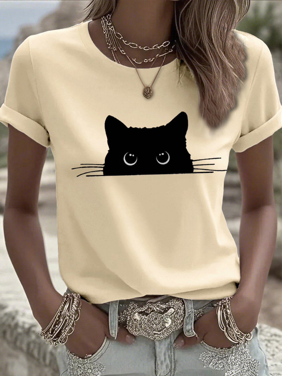 Women's casual cute cat T-shirt