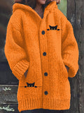 Women's Casual Cat Print Knitted Fabric Plush Jacket