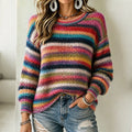 Women's Bohemian Retro Colorful Striped Gradient Art Cozy Knit Sweater