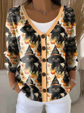Women's Cute Cat Print Chunky Knit Cardigan
