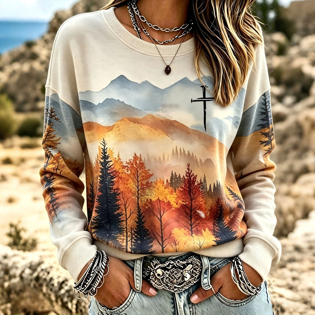 Women's Fall In Faith Autumn Landscape Painting Pattern Sweatshirt