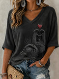 Women's Vintage Casual Cat Print T-Shirt