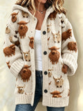 Women's Casual Printed Knitted Fabric Plush Jacket Cardigan