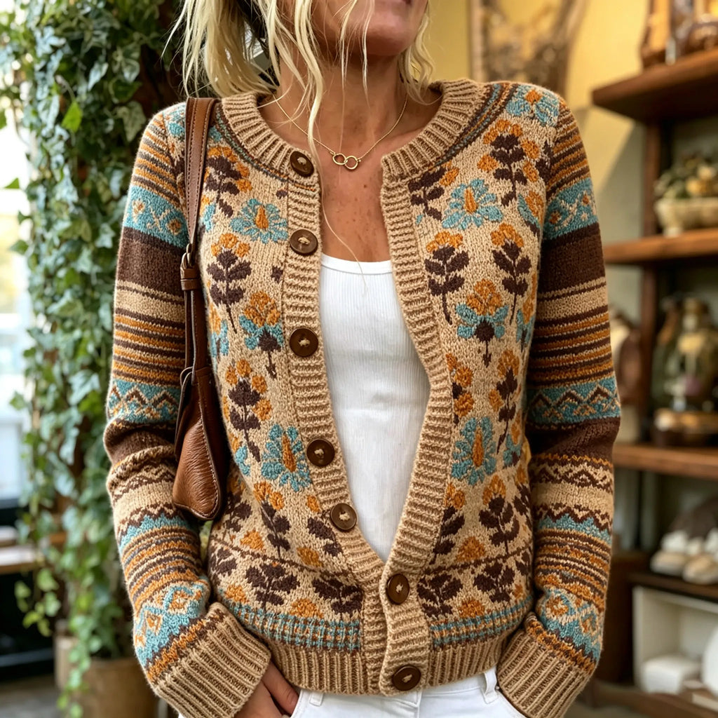 Women's Vintage Floral Print Knit Cardigan Sweater