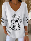 Women'S Cat and Butterflies Print Knitted Top