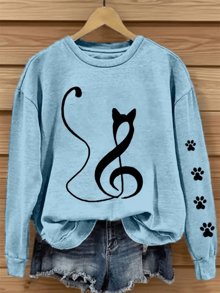 Women's Note Cat Printing Sweatshirt