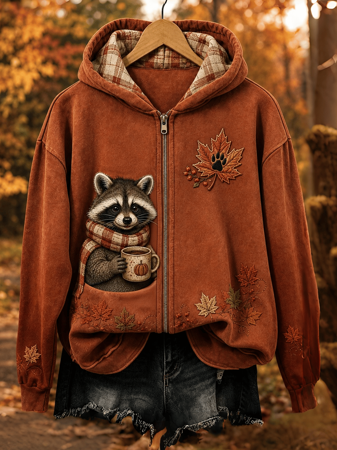 Women's Vintage Faith‐Quote Woodland Animal Graphic Print Hoodie