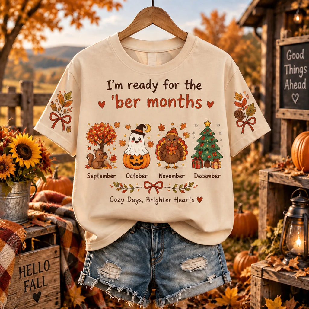 Women's Cute Retro "ready For The 'ber' Months" Graphic T-shirt