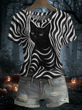 Women's Halloween Black Cat Print Top