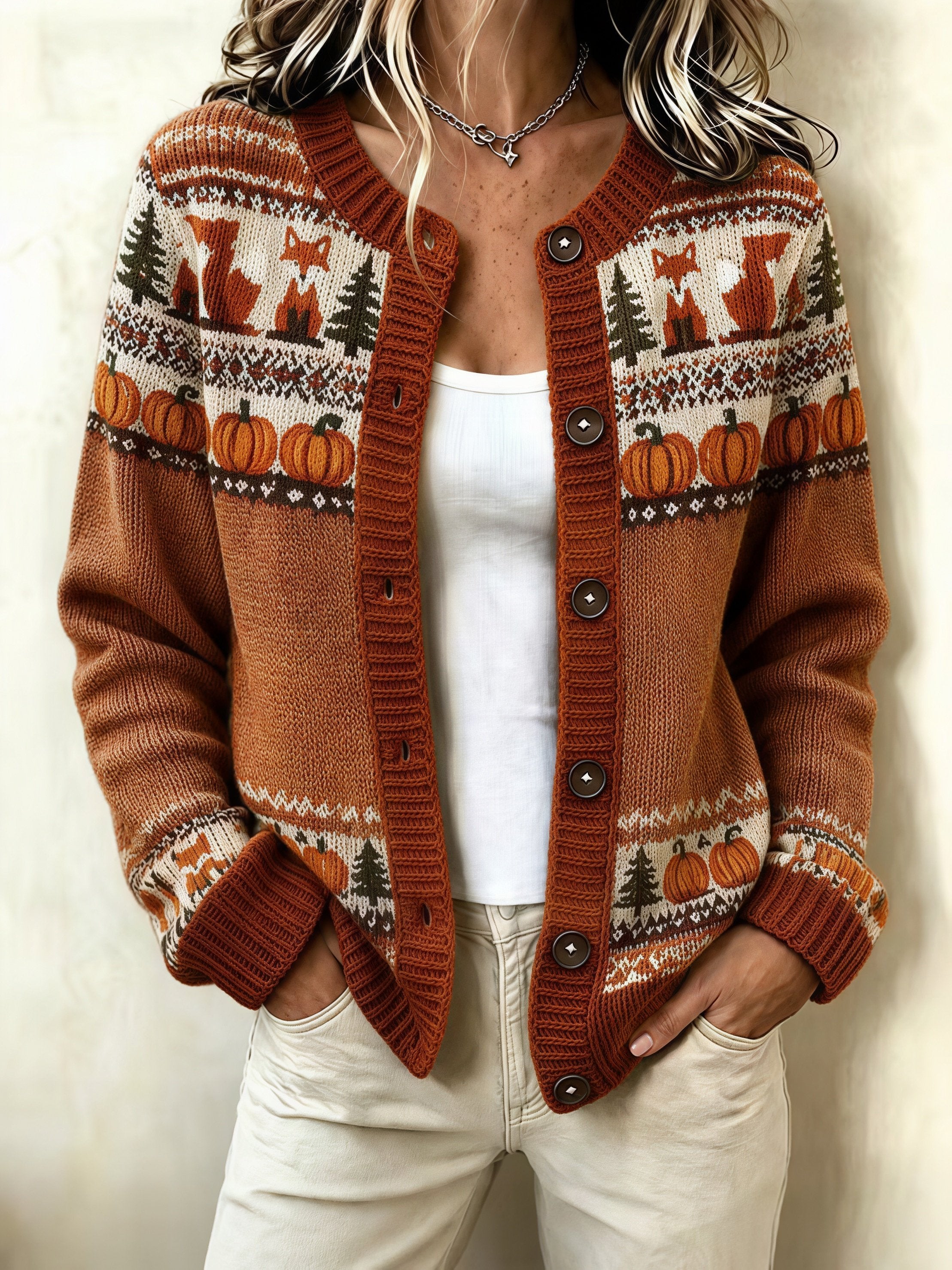 Women's Autumn Pumpkin Print Cardigan