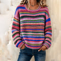 Women's Retro Colorful Striped Gradient Art Cozy Knit Sweater