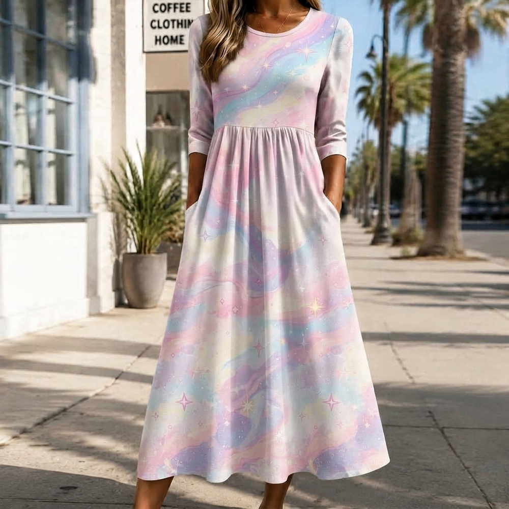 Women's Galaxy Starry Sky Print Pocket Midi Dress