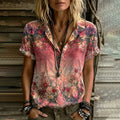 Women's Bohemian Hippie Vacation Tie-dye Plant Floral Short-sleeve Shirt