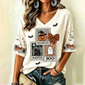 Women's Gothic Halloween Ghost Pumpkin Castle Stamp Pattern T-shirt