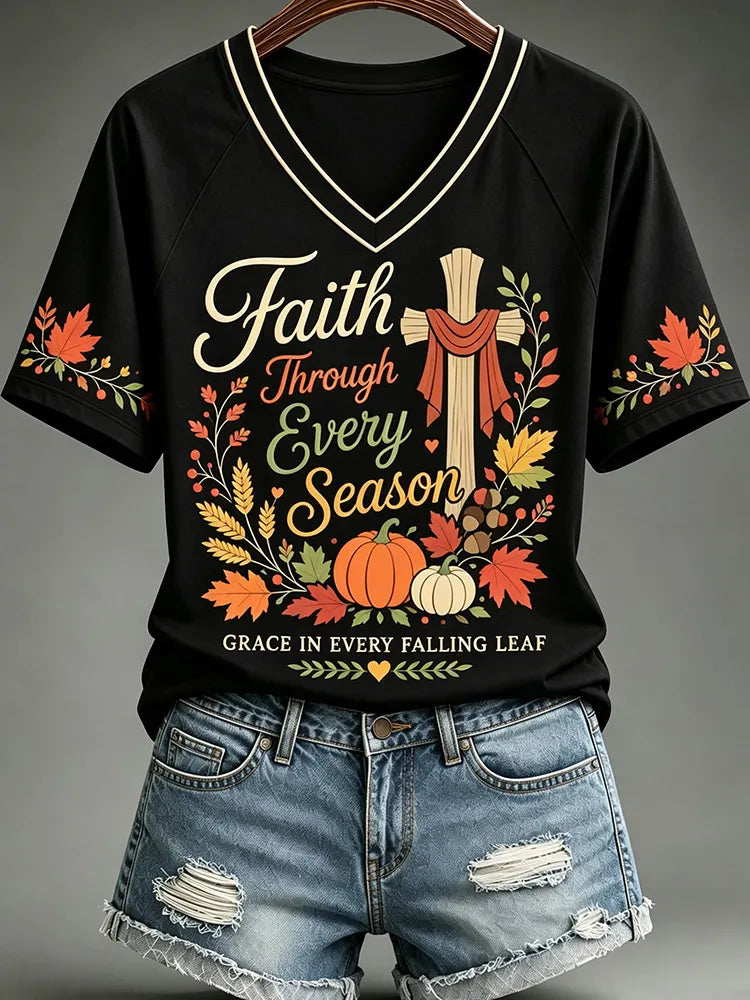 Women's Vintage Autumn Faith Cross-print T-shirt