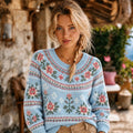 Women's Vintage Bohemian Floral Jacquard Knit Crew-neck Sweater