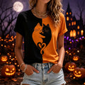 Women's Retro Halloween Cute Cat Print T-shirt