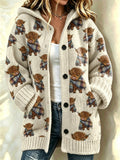 Women's Casual Printed Knitted Fabric Plush Jacket Cardigan