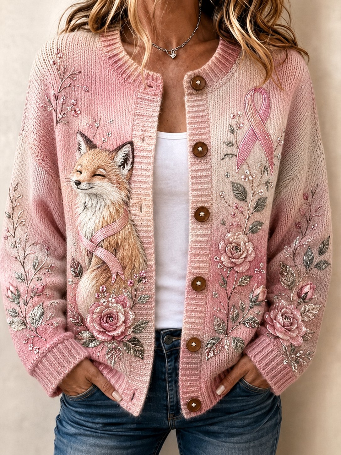 Women's Breast Cancer Awareness "I Wear Pink For Myself" Print Cardigan
