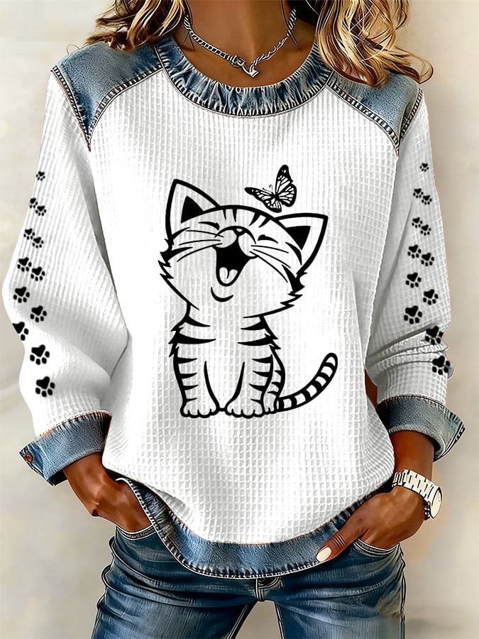 Women'S Cute Cat Print Casual Sweatshirt
