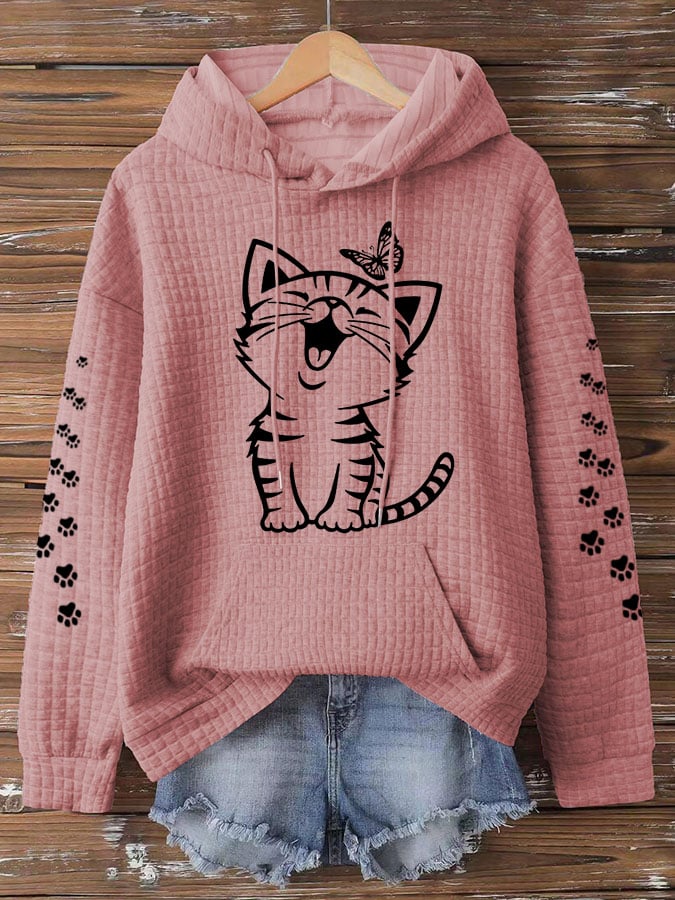 Women'S Cute Cat Print Hoodie Sweatshirt