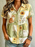 🐾Buy 3 Save 10%🐱Women's Casual Cat Floral Print Shirt💛100% For Shelter Pets🐱🐶