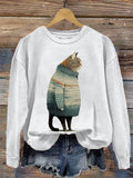 Women's Winter Cat Print Crew Neck Sweatshirt